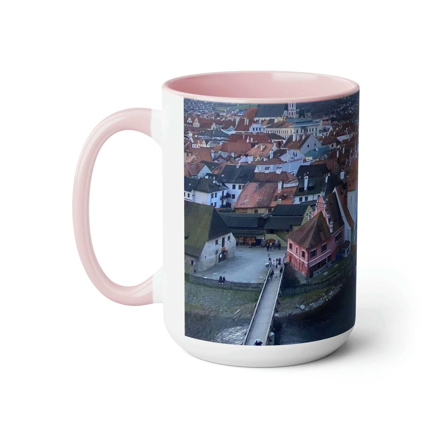 The River of Český Krumlov | Czech Republic | Two-Tone Coffee Mugs, 15oz