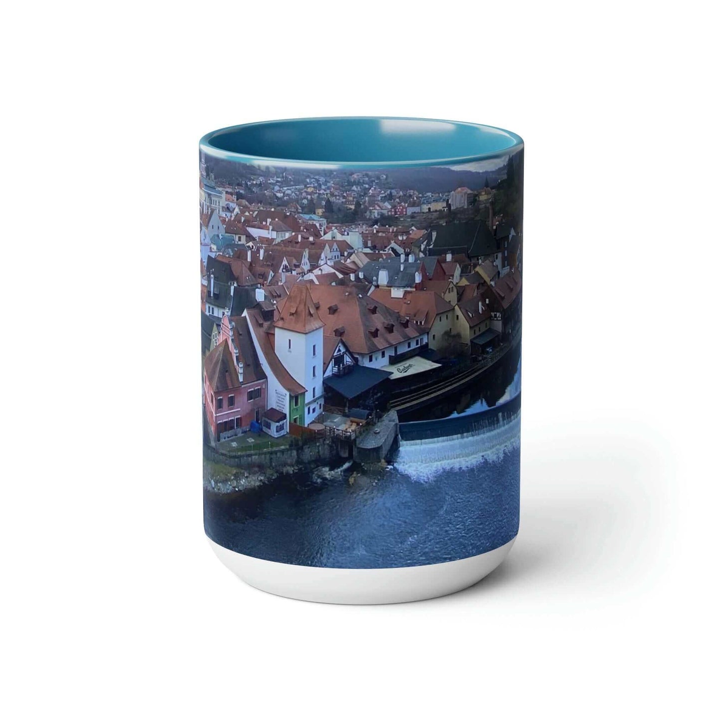 The River of Český Krumlov | Czech Republic | Two-Tone Coffee Mugs, 15oz