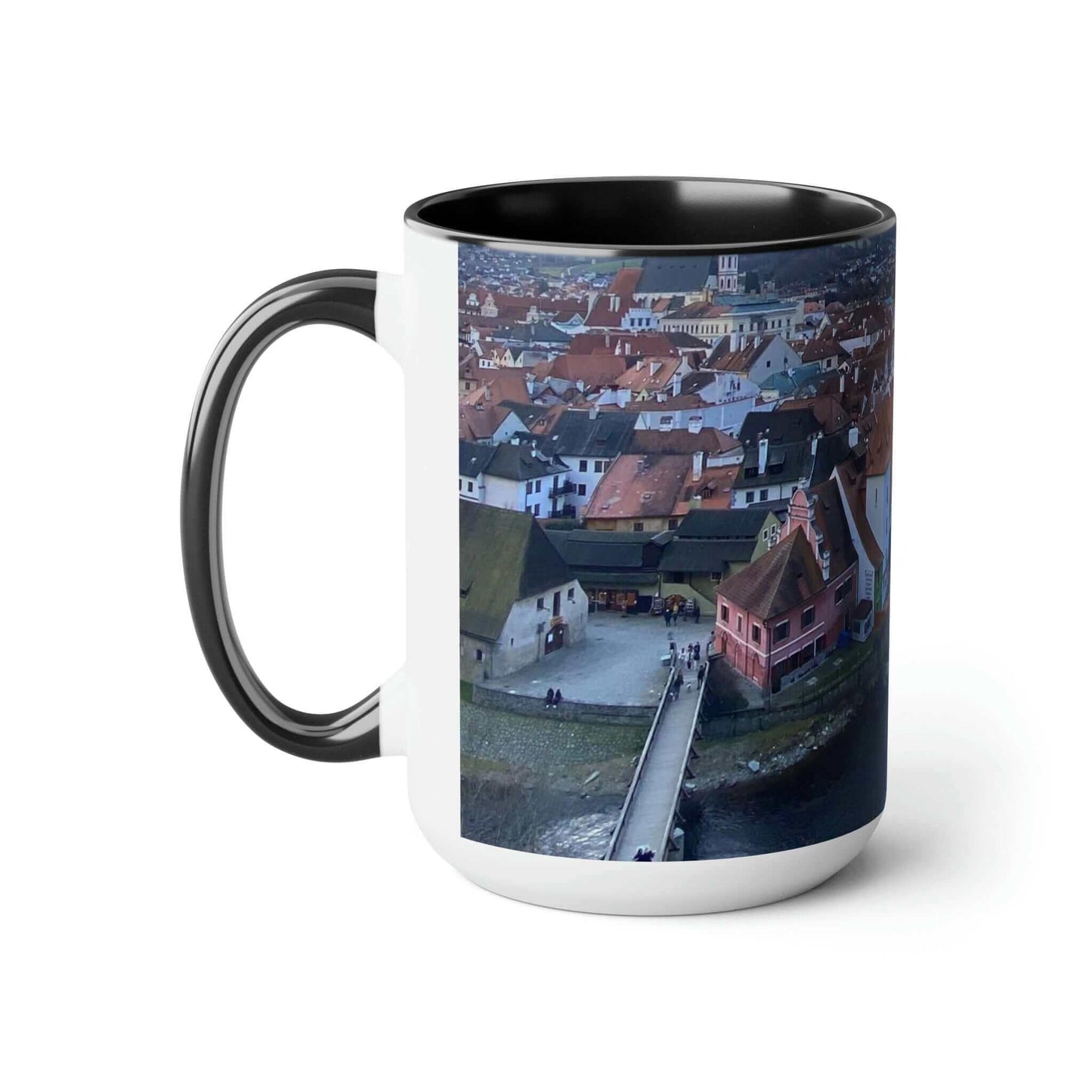 The River of Český Krumlov | Czech Republic | Two-Tone Coffee Mugs, 15oz
