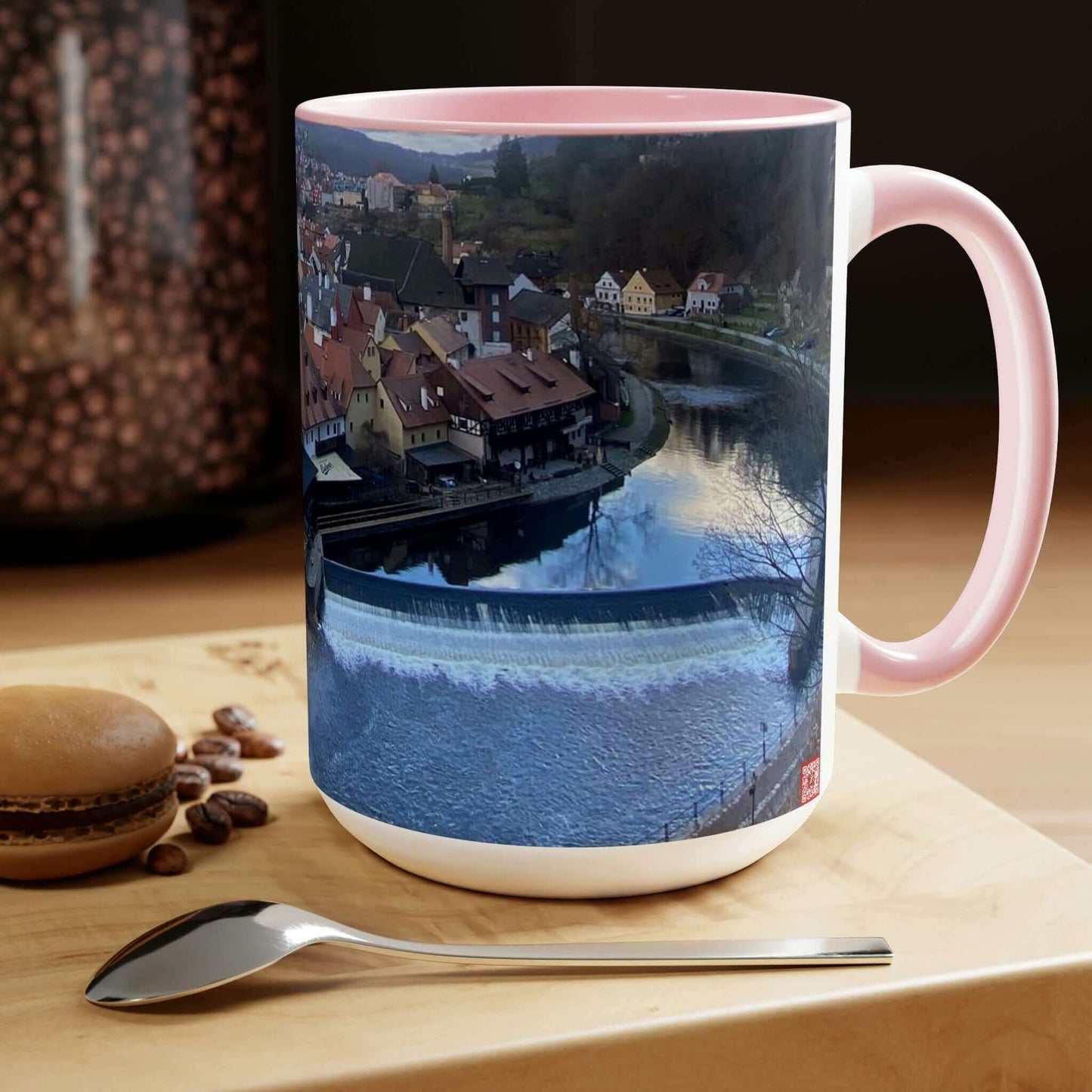 The River of Český Krumlov | Czech Republic | Two-Tone Coffee Mugs, 15oz