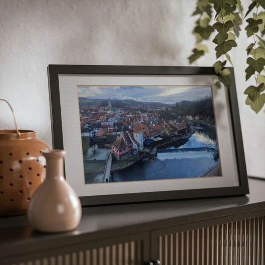 The River of Český Krumlov | Czech Republic | Framed Posters, Black
