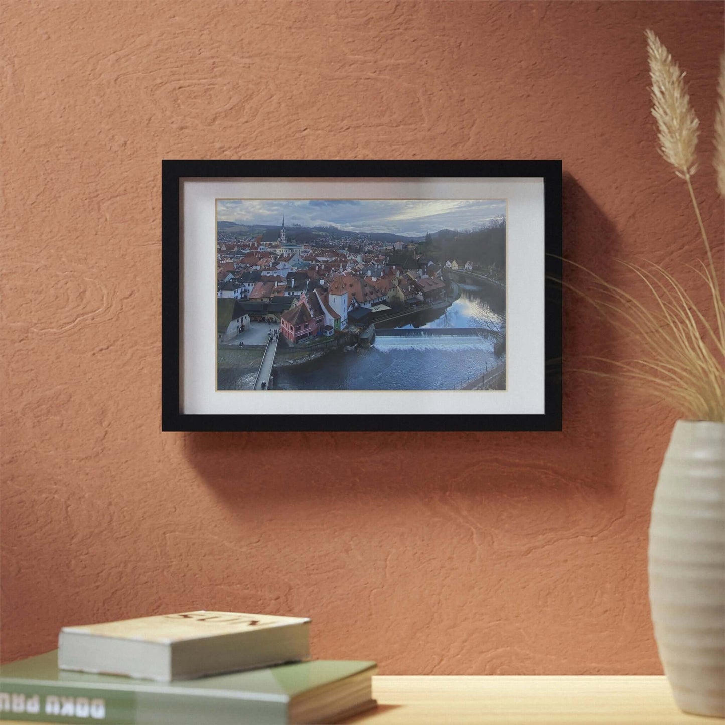 The River of Český Krumlov | Czech Republic | Framed Posters, Black