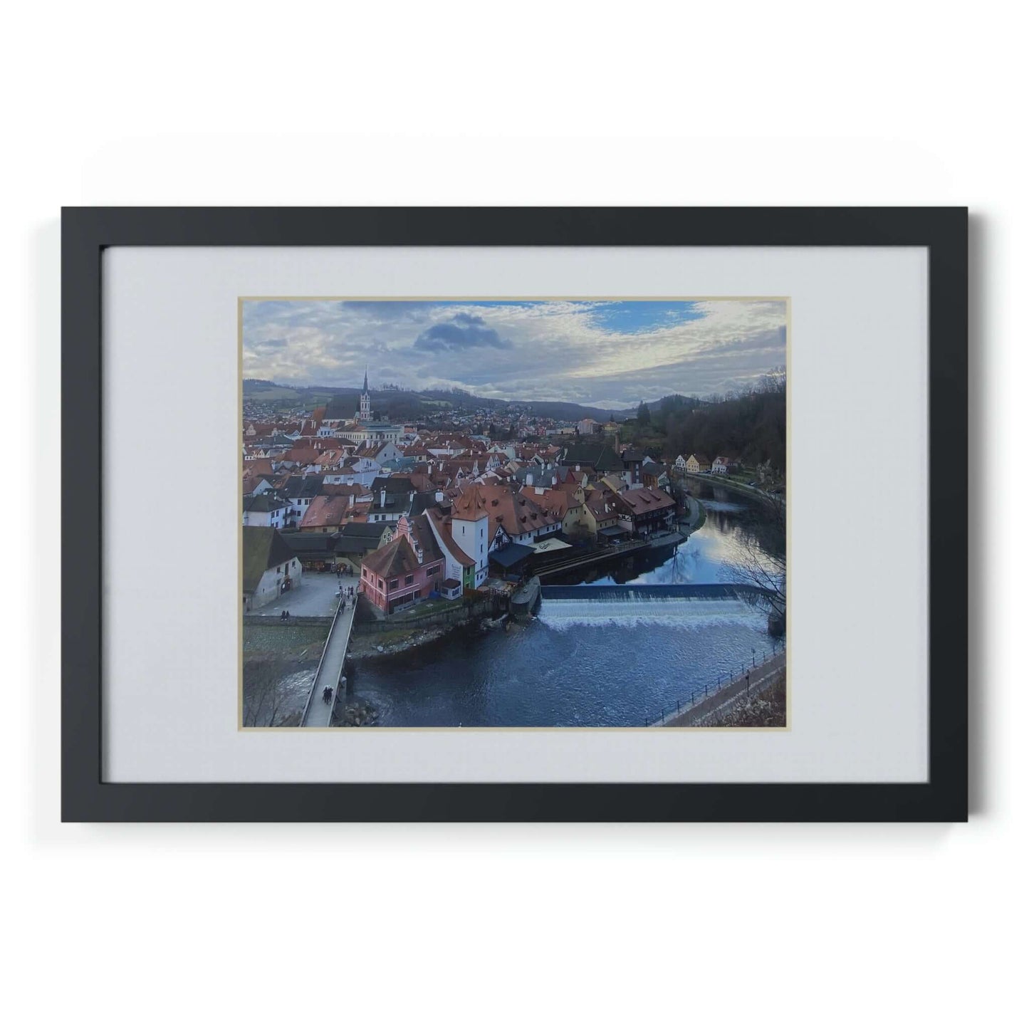 The River of Český Krumlov | Czech Republic | Framed Posters, Black