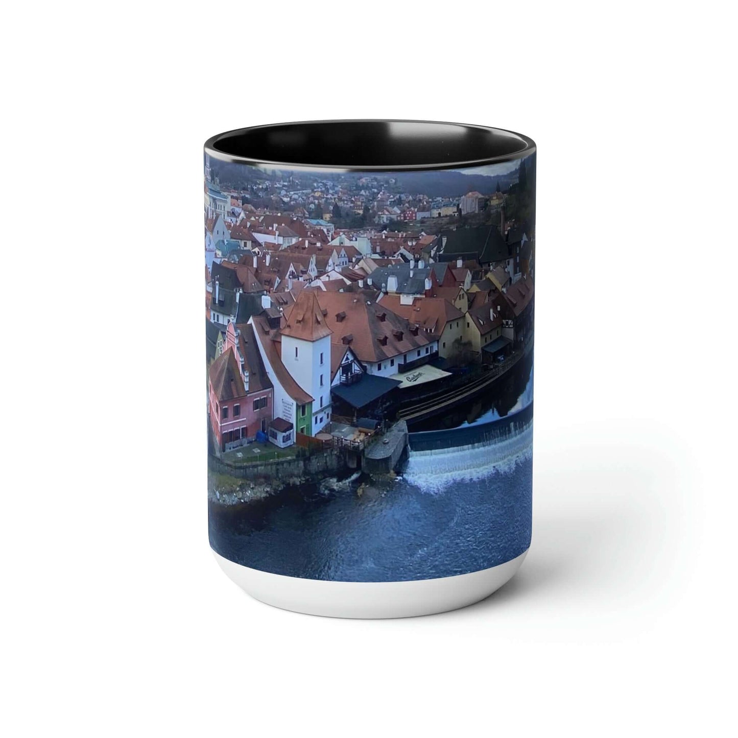 The River of Český Krumlov | Czech Republic | Two-Tone Coffee Mugs, 15oz