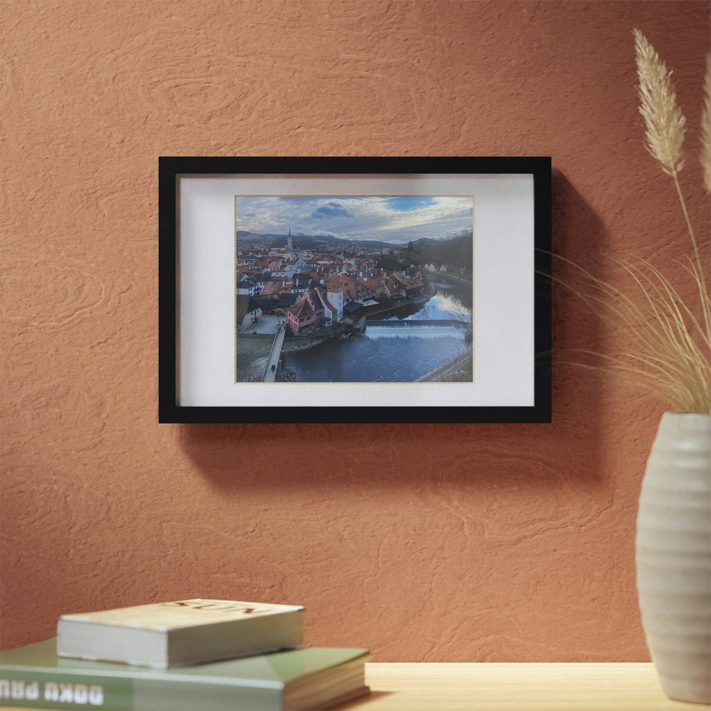 The River of Český Krumlov | Czech Republic | Framed Posters, Black