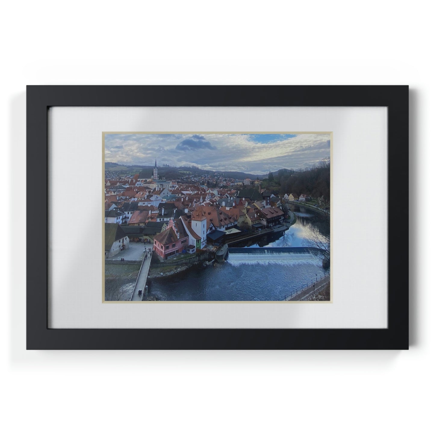 The River of Český Krumlov | Czech Republic | Framed Posters, Black