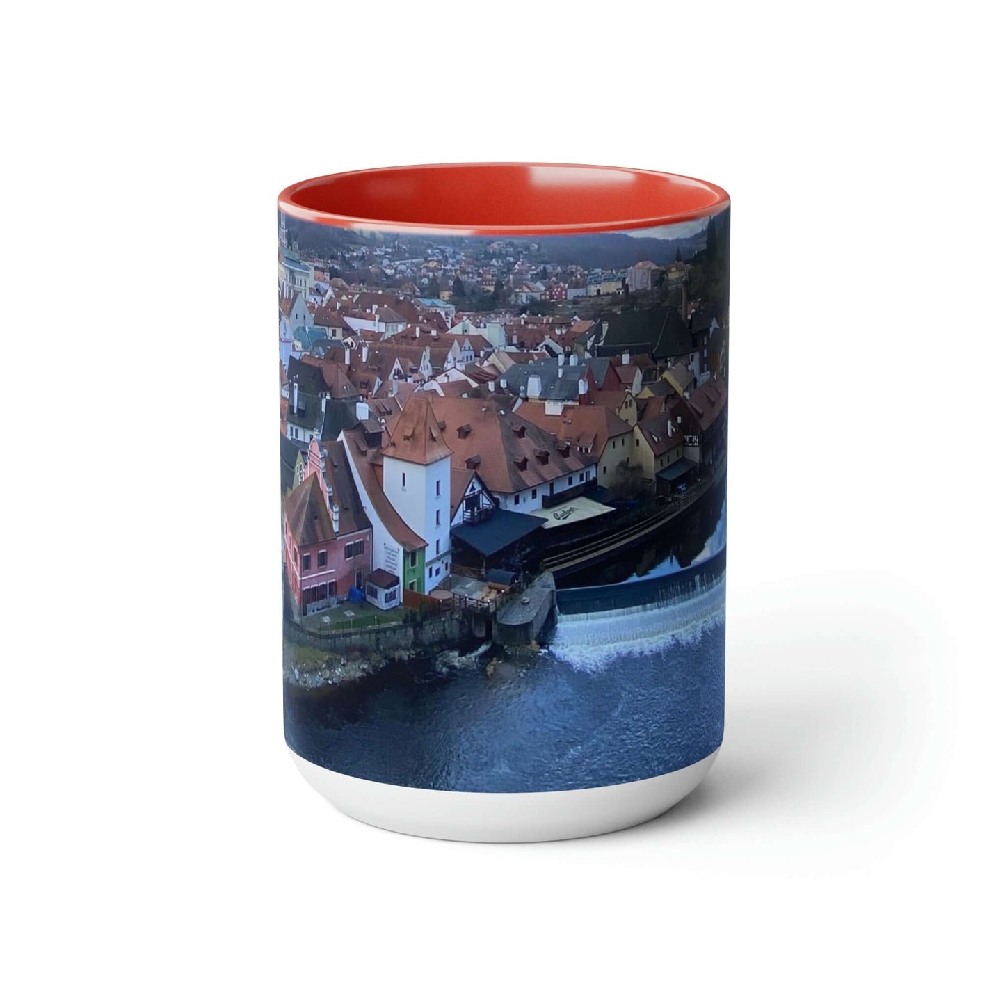 The River of Český Krumlov | Czech Republic | Two-Tone Coffee Mugs, 15oz
