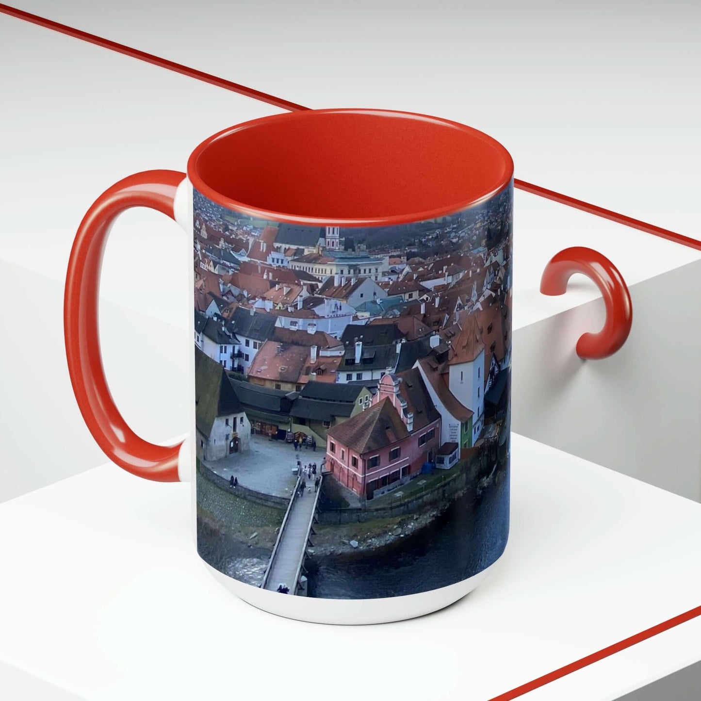 The River of Český Krumlov | Czech Republic | Two-Tone Coffee Mugs, 15oz