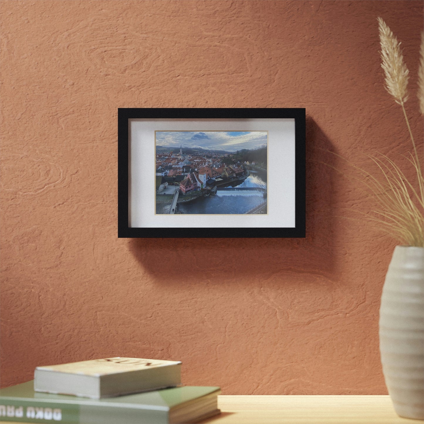 The River of Český Krumlov | Czech Republic | Framed Posters, Black