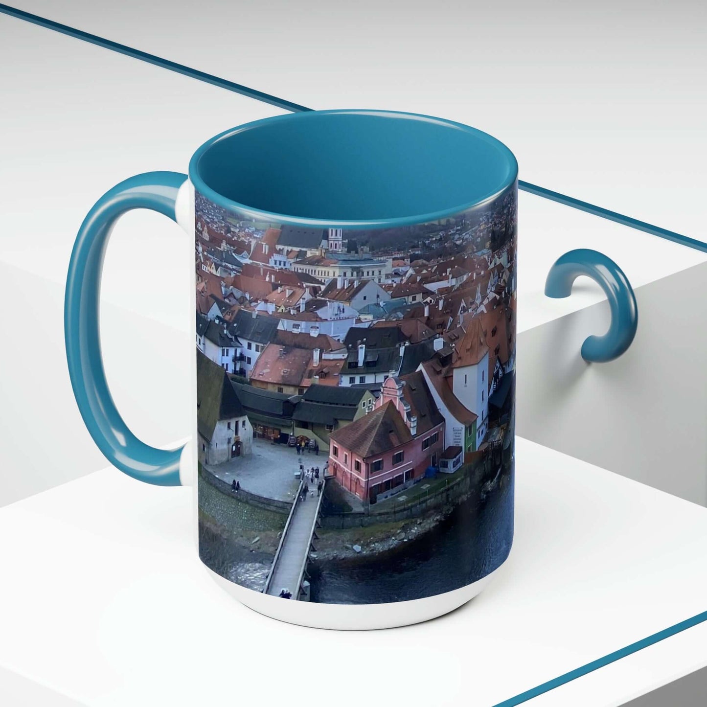 The River of Český Krumlov | Czech Republic | Two-Tone Coffee Mugs, 15oz