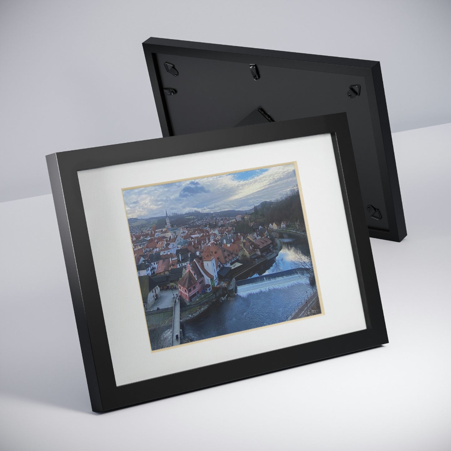 The River of Český Krumlov | Czech Republic | Framed Posters, Black