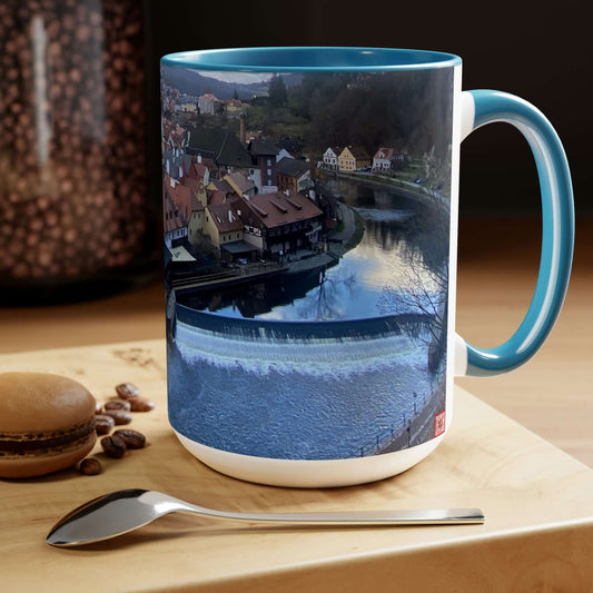 The River of Český Krumlov | Czech Republic | Two-Tone Coffee Mugs, 15oz