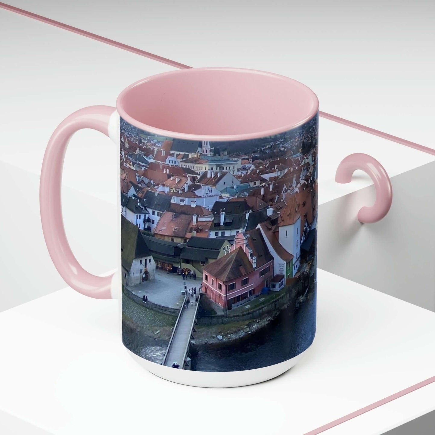 The River of Český Krumlov | Czech Republic | Two-Tone Coffee Mugs, 15oz
