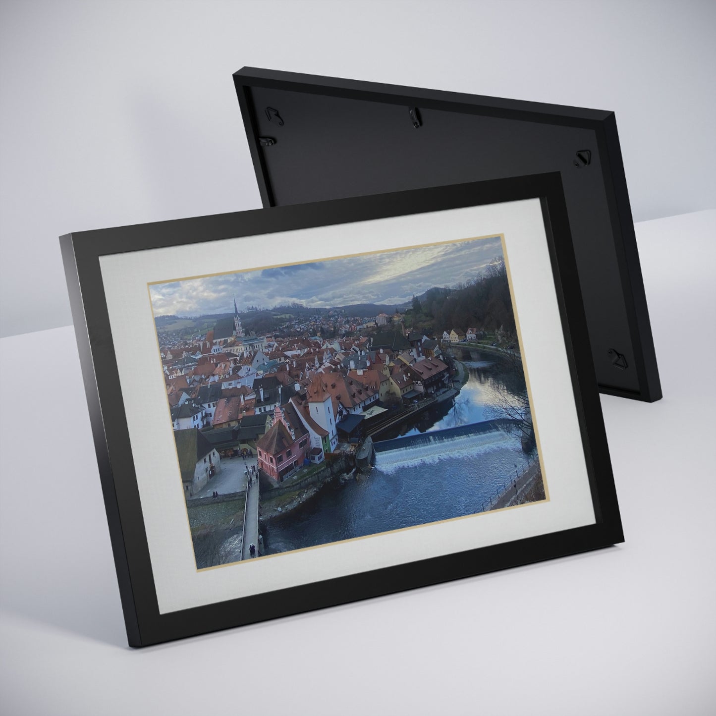 The River of Český Krumlov | Czech Republic | Framed Posters, Black