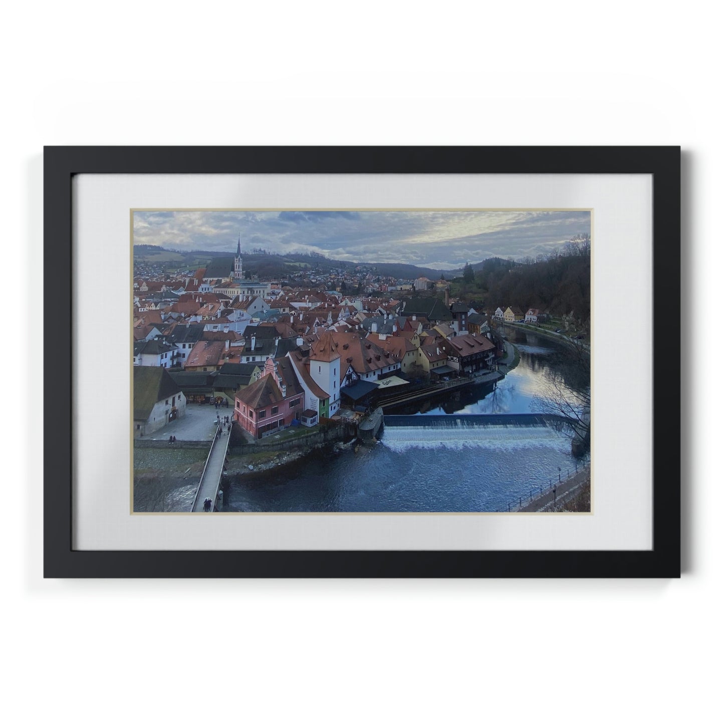The River of Český Krumlov | Czech Republic | Framed Posters, Black