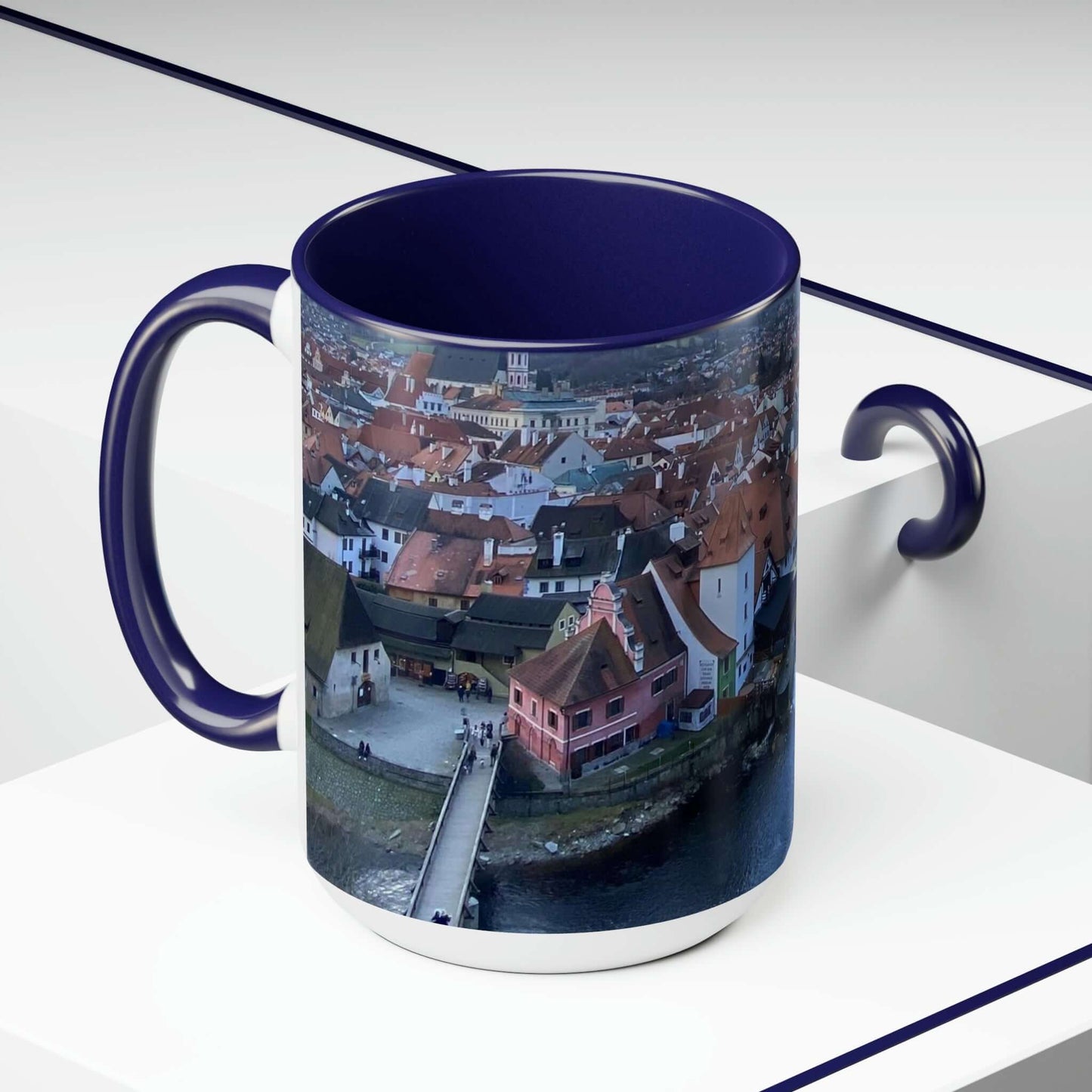 The River of Český Krumlov | Czech Republic | Two-Tone Coffee Mugs, 15oz