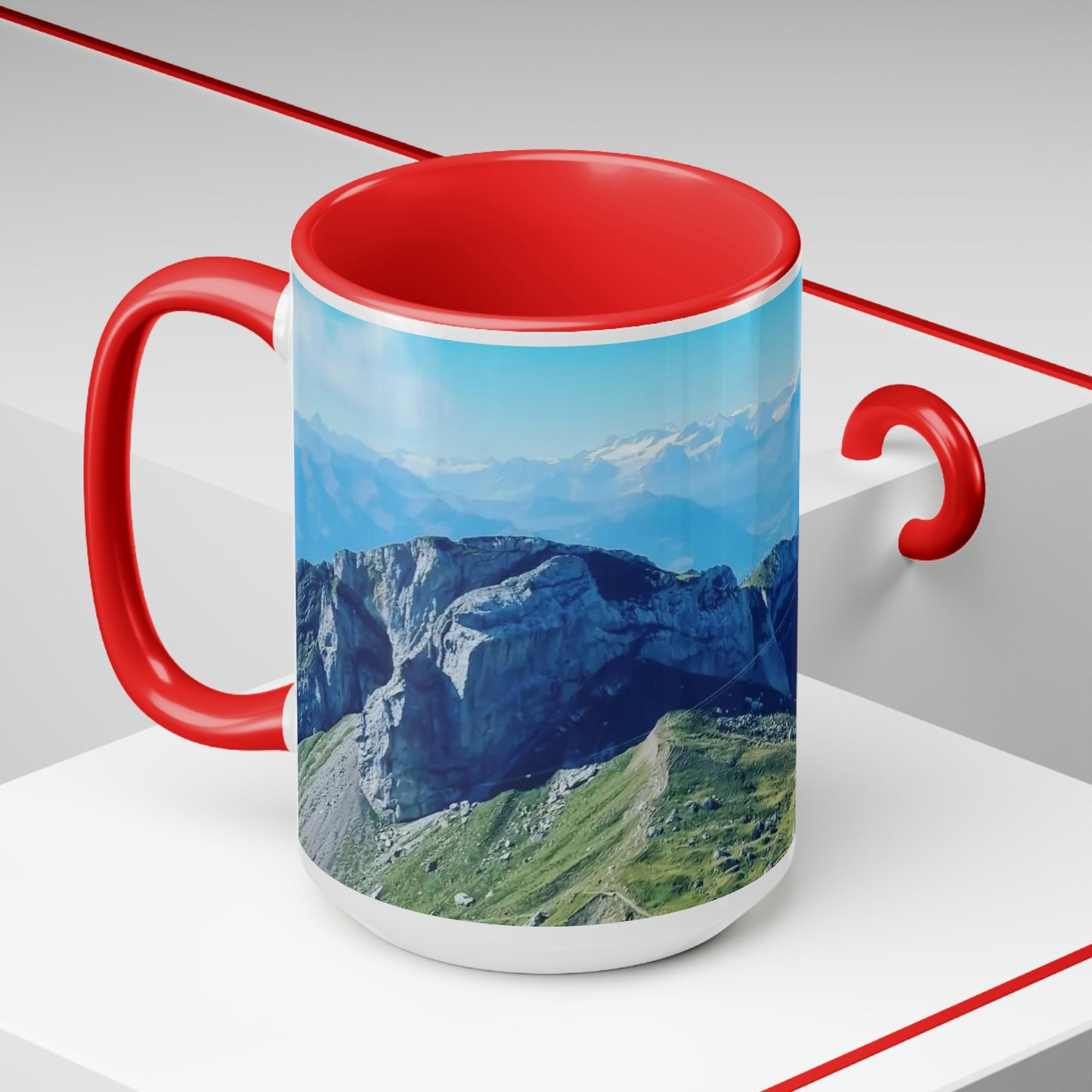The Mt. Pilatus View | Switzerland | Two-Tone Coffee Mugs, 15oz