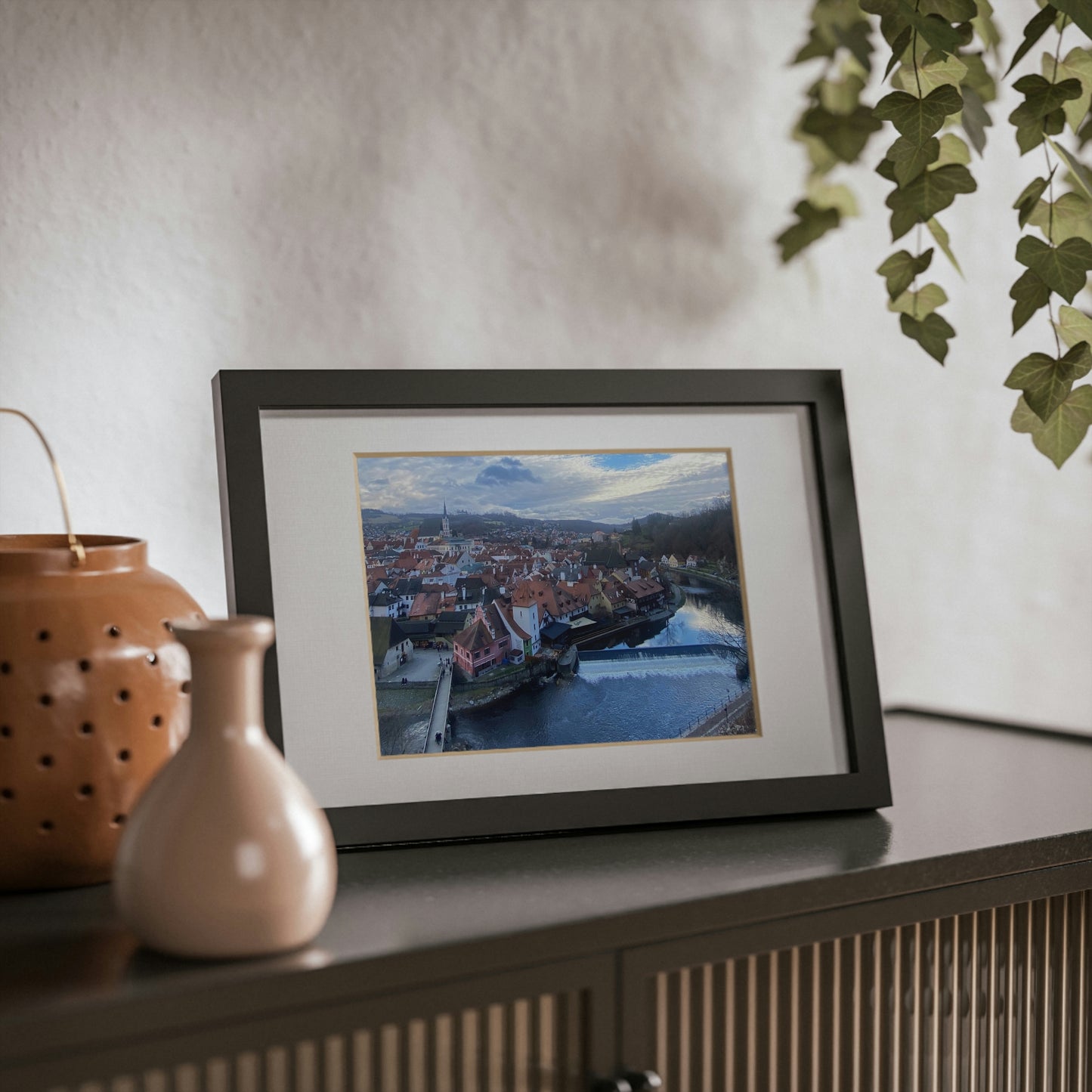 The River of Český Krumlov | Czech Republic | Framed Posters, Black
