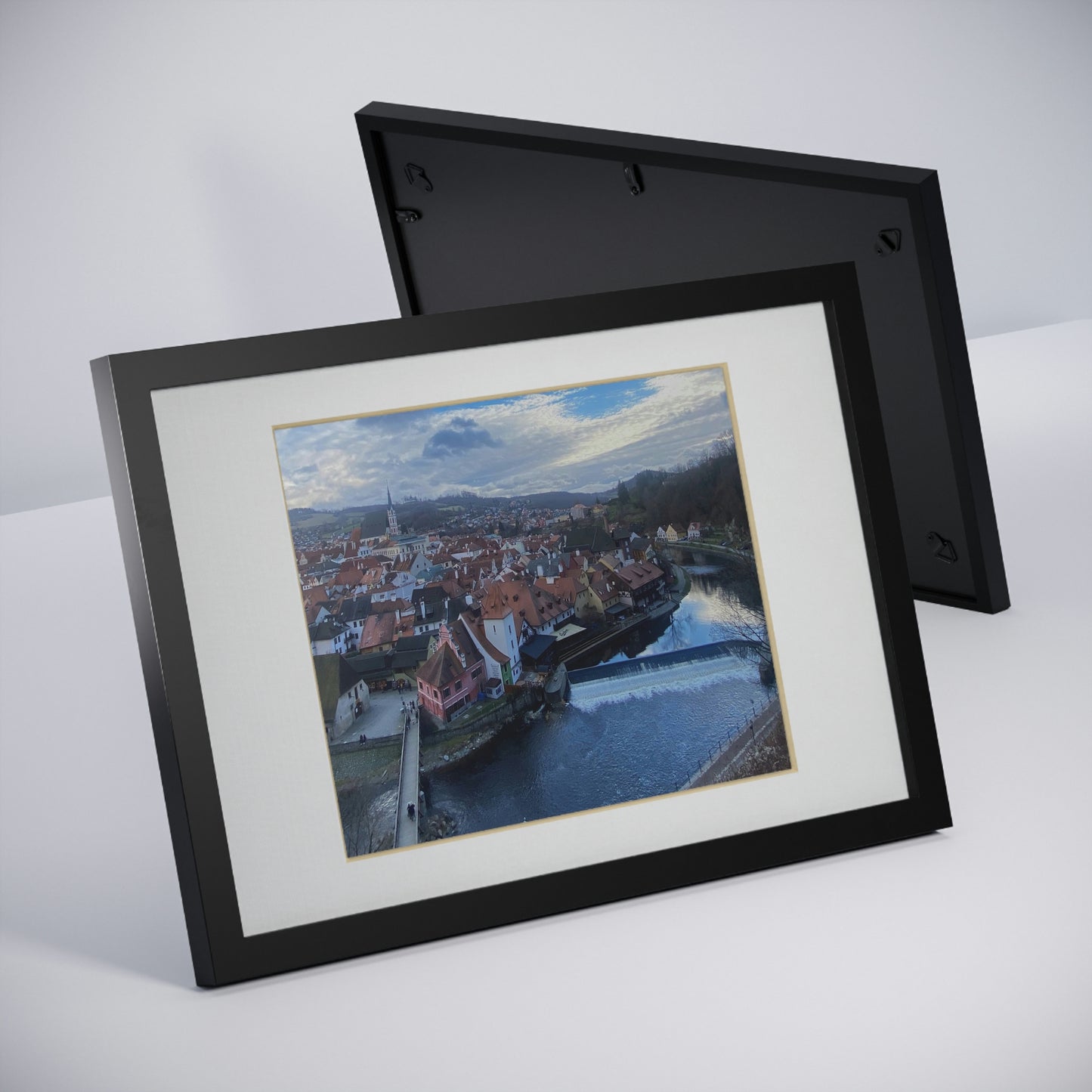 The River of Český Krumlov | Czech Republic | Framed Posters, Black