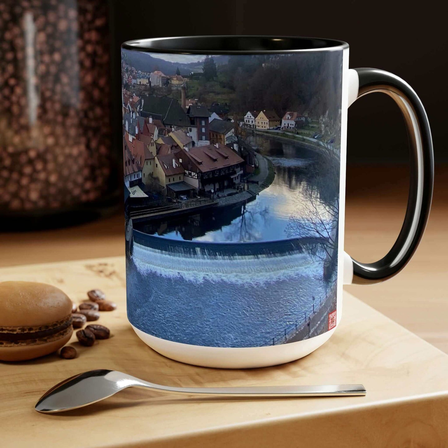 The River of Český Krumlov | Czech Republic | Two-Tone Coffee Mugs, 15oz