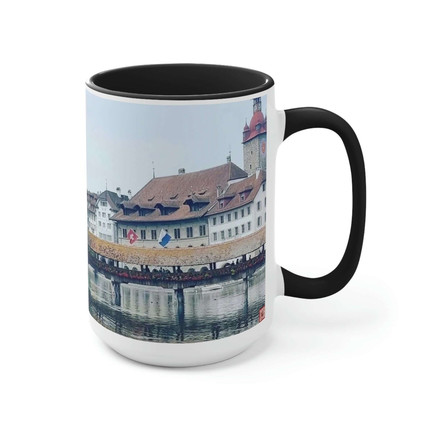 Puente de la Capilla | Suiza | Tazas de café de dos tonos, 15 oz