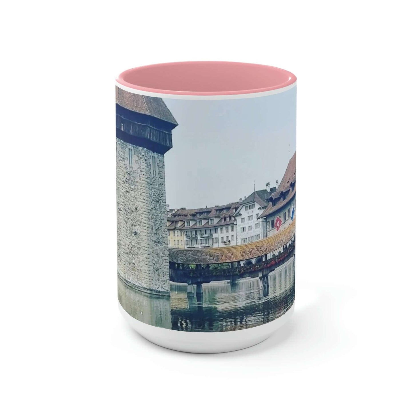 Puente de la Capilla | Suiza | Tazas de café de dos tonos, 15 oz