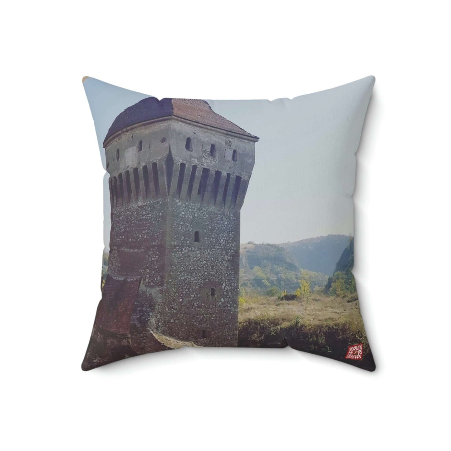 Château de Hunedoara Corvinilor | Roumanie | Oreiller carré en polyester filé