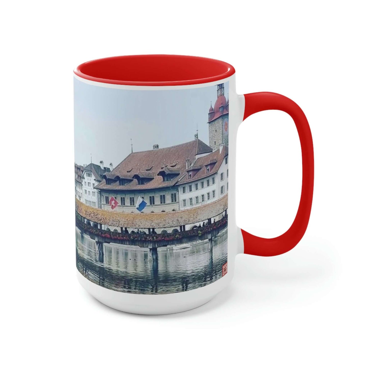 Puente de la Capilla | Suiza | Tazas de café de dos tonos, 15 oz