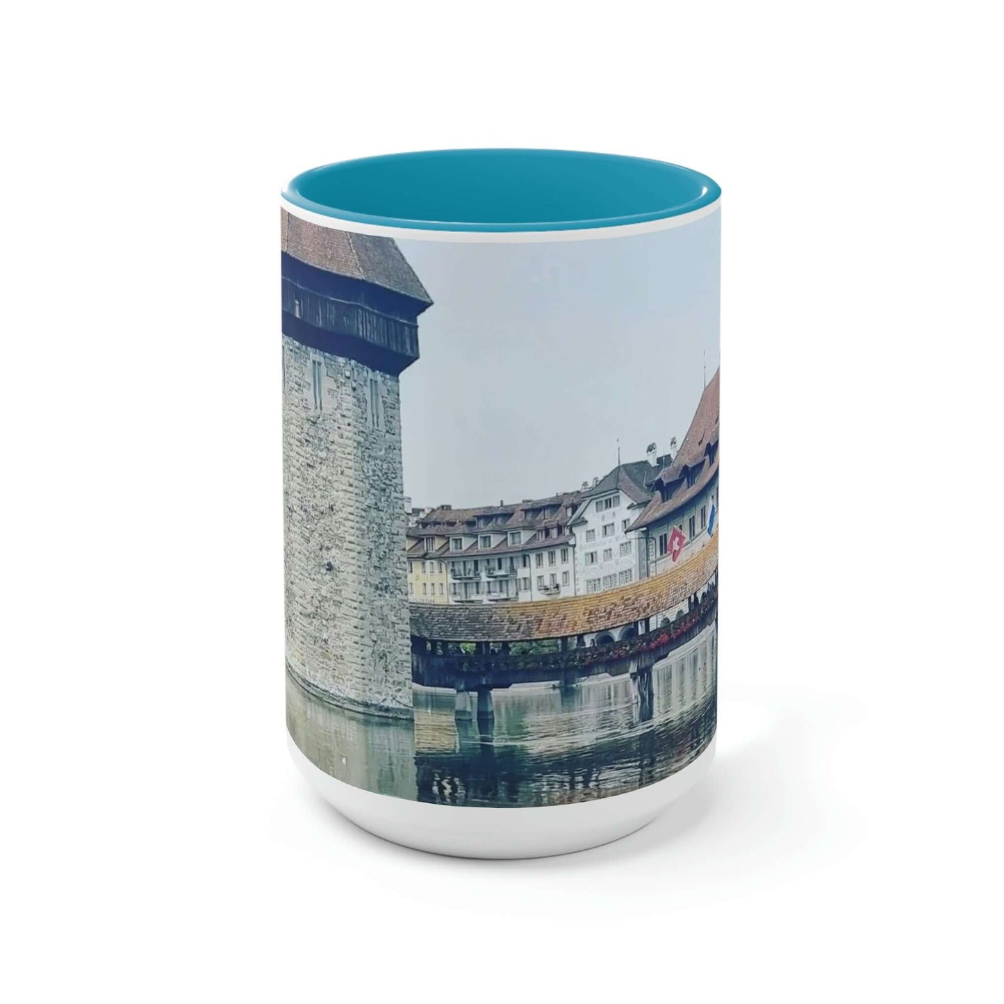 Puente de la Capilla | Suiza | Tazas de café de dos tonos, 15 oz