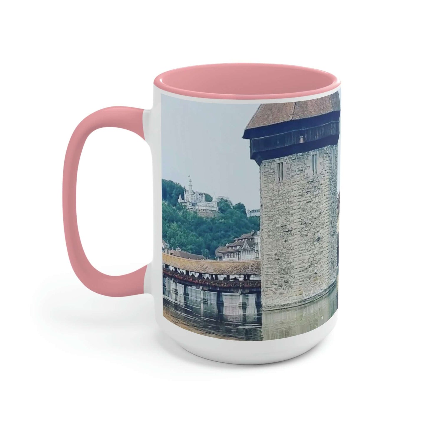 Puente de la Capilla | Suiza | Tazas de café de dos tonos, 15 oz