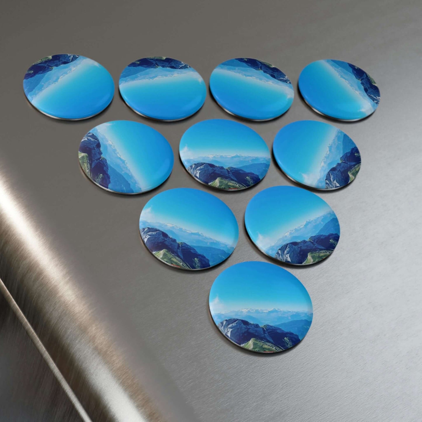 La vue du mont Pilatus | Suisse | Aimant Bouton, Rond (1 &amp; 10 pcs)