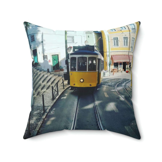 Tramway remodelé | Portugal | Oreiller carré en polyester filé