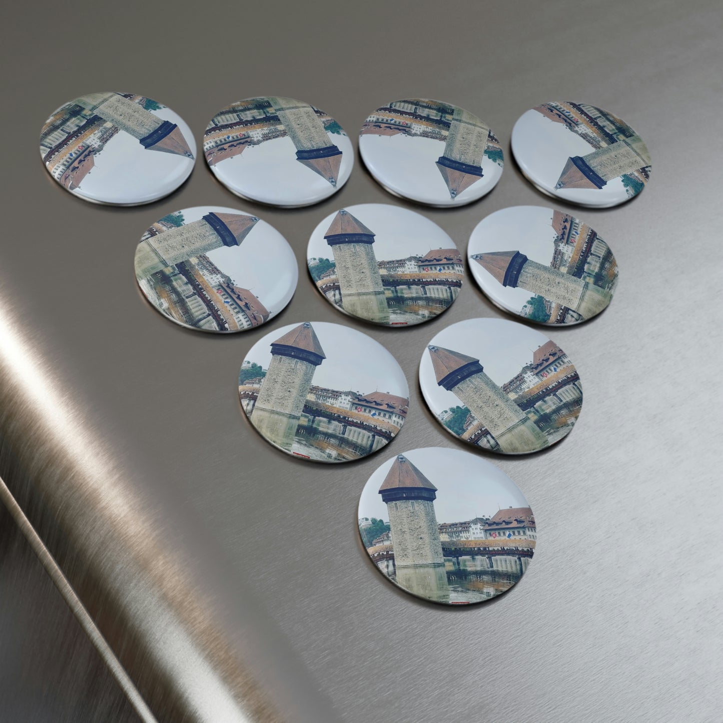 Chapel Bridge | Switzerland | Button Magnet, Round (1 & 10 pcs)