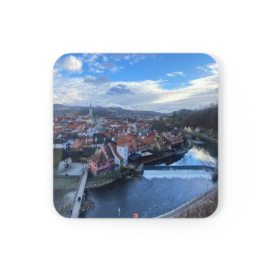 La rivière de Český Krumlov | République tchèque | Dessous de verre arrière en liège