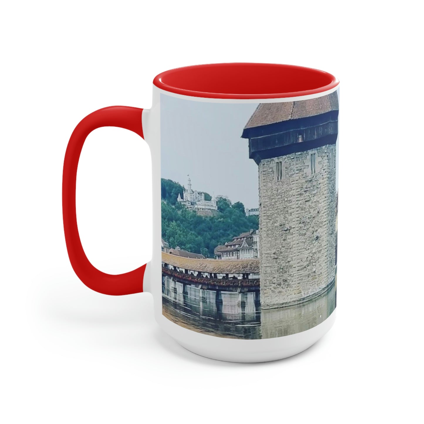 Puente de la Capilla | Suiza | Tazas de café de dos tonos, 15 oz