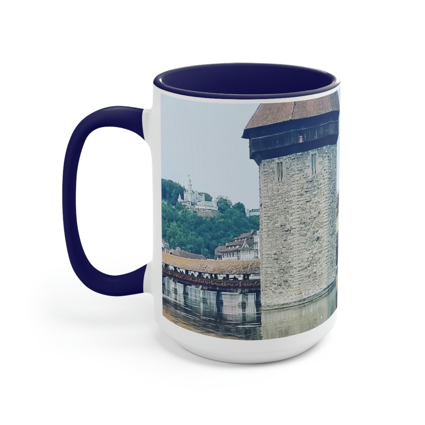 Puente de la Capilla | Suiza | Tazas de café de dos tonos, 15 oz