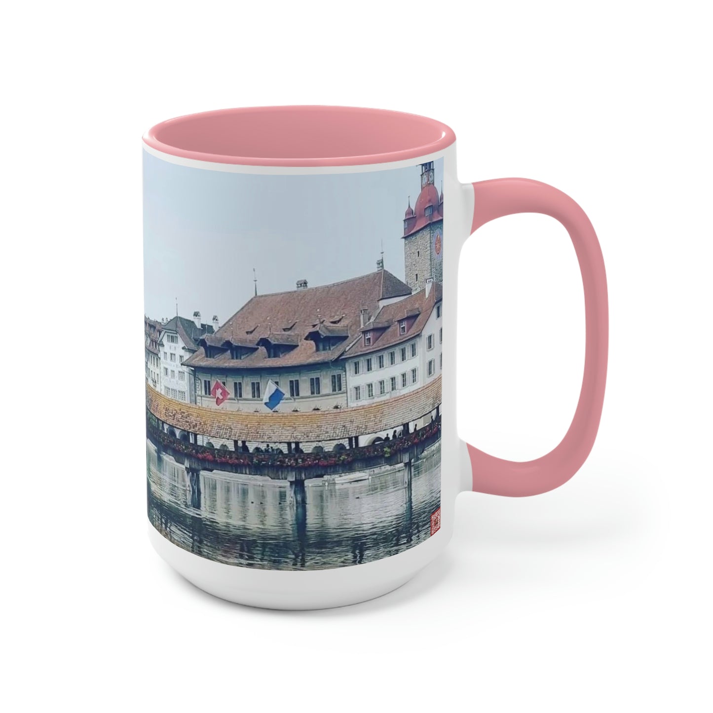 Puente de la Capilla | Suiza | Tazas de café de dos tonos, 15 oz