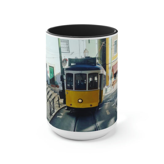 Tramway remodelé | Portugal | Tasses à café bicolores, 15 oz
