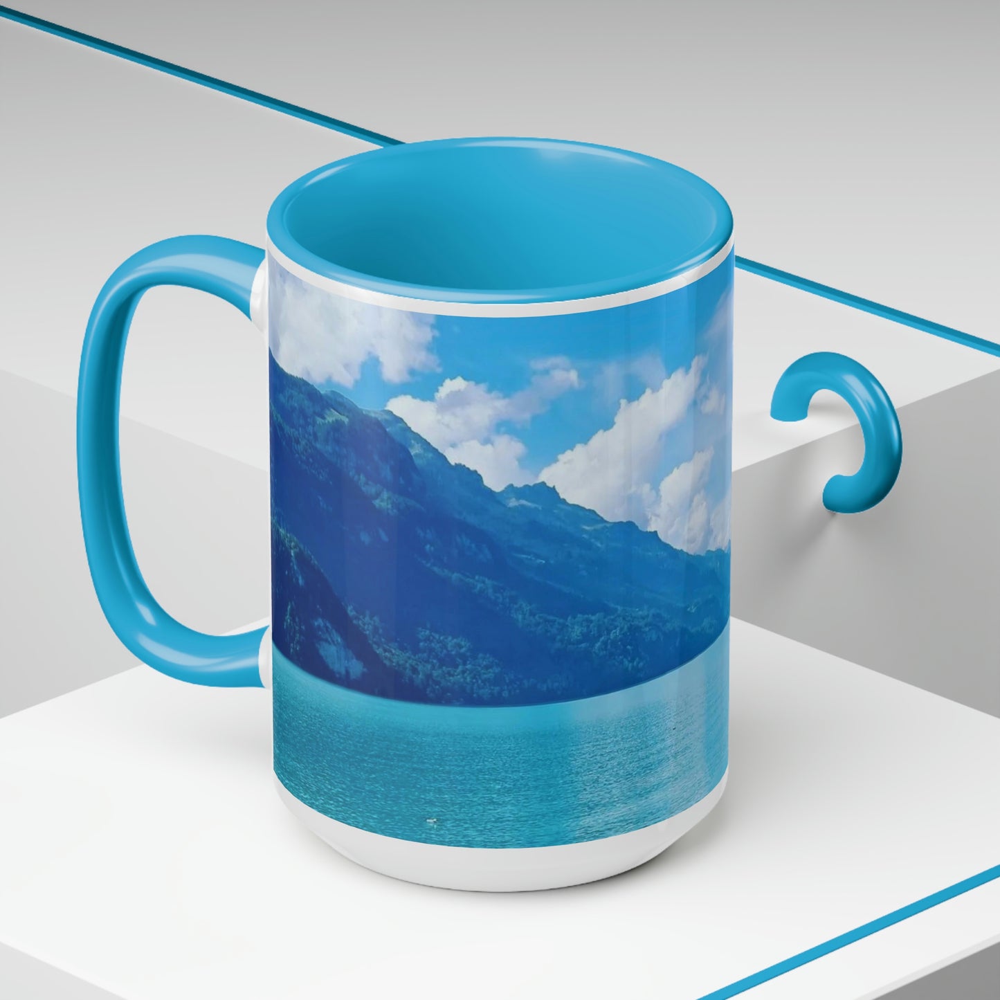 Lago de Brienz | Suiza | Tazas de café de dos tonos, 15 oz