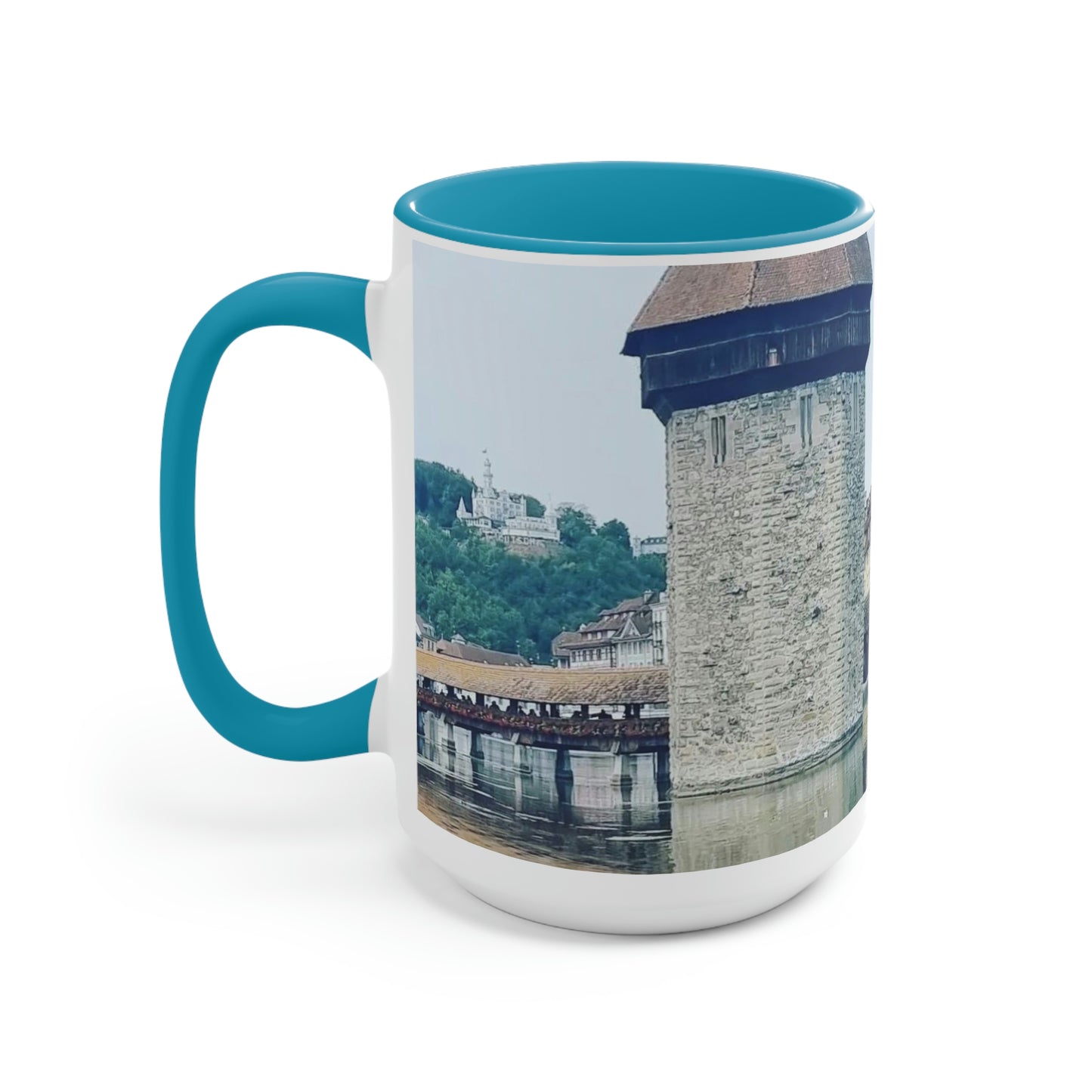 Puente de la Capilla | Suiza | Tazas de café de dos tonos, 15 oz