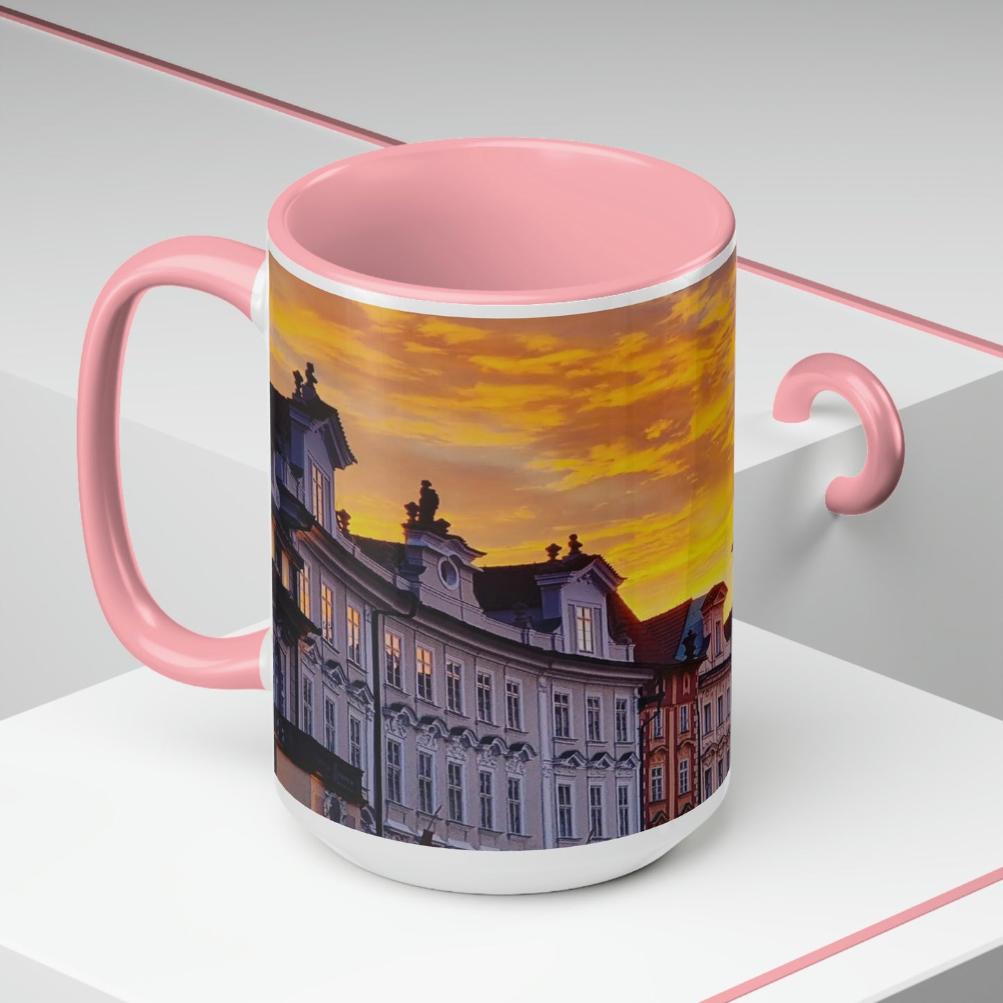 El Centro de la Ciudad | República Checa | Tazas de café de dos tonos, 15 oz